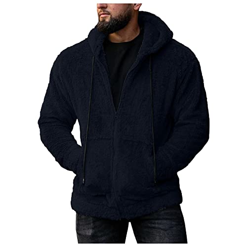 Jacke Herren Bequem Fleece Fleecepullover Winterjacke Fall Sweater Leichte Parka Outdoor Fleecejacke Teddyjacke Trachtenjacke Dunkelblau M von SKFLABOOF