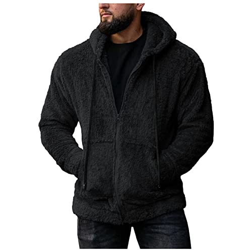 Jacke Herren Bequem Fleece Fleecepullover Winterjacke Fall Sweater Leichte Parka Outdoor Fleecejacke Teddyjacke Trachtenjacke Schwarz XXL von SKFLABOOF