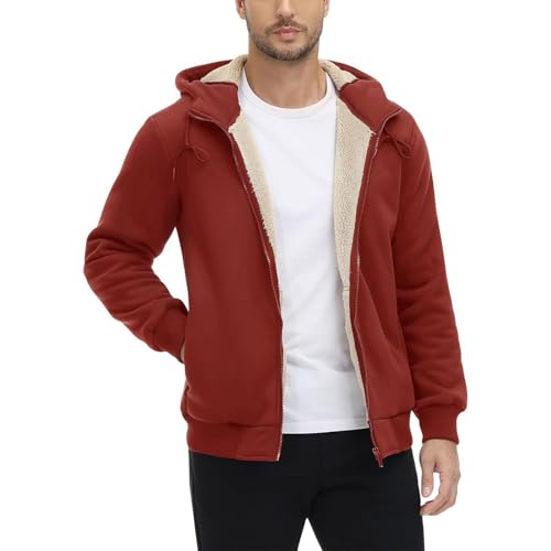 Jacke Herren Mode Kapuze Einfarbig Sweatjacke Trachtenjacke Passenger Clothing Winter Warm Outdoor Winterjacke Teddyjacke Fleecepullover Rot M von SKFLABOOF