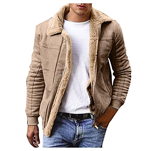 Jacke Herren Outdoor Bequem Winterjacke Fleecepullover Teddyfleece Jacke Stehkragen Einfarbig Fleece Fleecejacke Sweatjacke Trachtenjacke Khaki XXL von SKFLABOOF