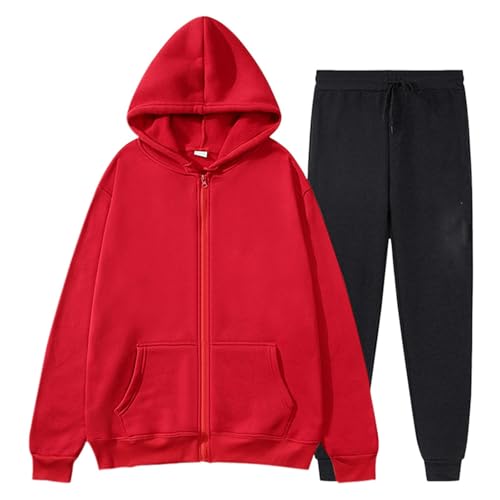 Jogginganzug Damen Set Trainingsanzug Sportklamotten Sportkleidung Hose Und Oberteil Partner Hoodies 2er Für Paare Rot, L von SKFLABOOF