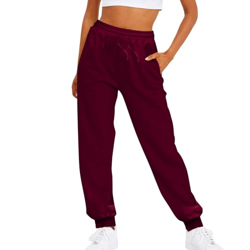 Jogginghose Damen Baggy, Sale Angebote, Baggy Jogginghose Damen Pants Leichte Hose Sporthose Lang Weite Damenhose Funktionshose Trainingshose Schlupfhose Rot, L von SKFLABOOF