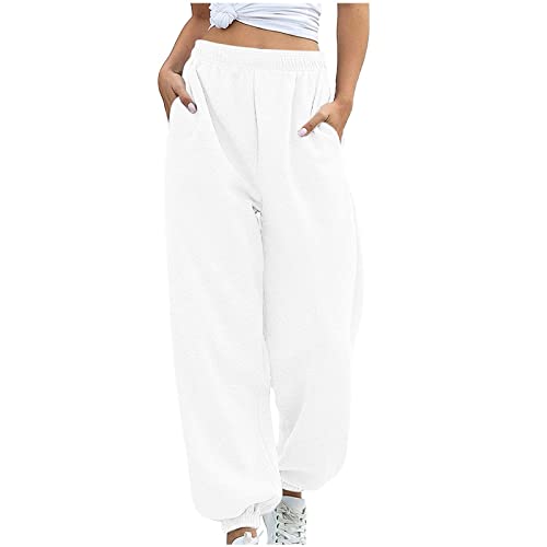 Jogginghose Damen Baggy, Sale Angebote, Jogginghose Damen Baggy Hosen Sommer Hose Weitem Bein Jogpants Elegant Beige Funktionshose Wander Outdoor Trekking Yogahose Sweathose Weiss, M von SKFLABOOF