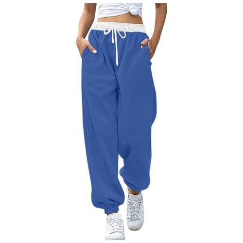 Jogginghose Damen Baggy, Sale Angebote, Outdoor Hose Damen Stoffhose Elegant Sport Jogginghose Weites Bein Laufhose Lang Beige Trekking Stretch Sommer Sporthose Große Größen Blau, L von SKFLABOOF