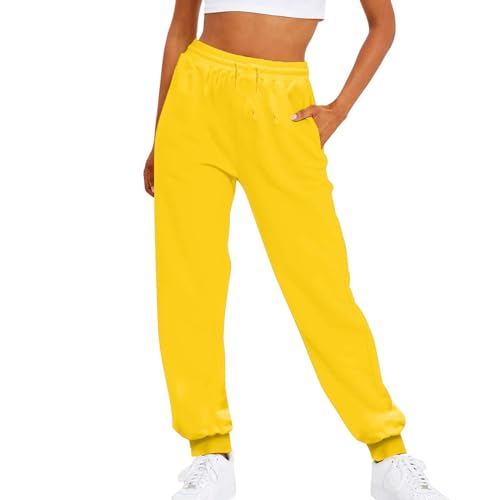 Jogginghose Damen Baggy, Sale Angebote, Sweathose Damen Lockere Sommerhose Funktionshose Sommer Loungehose Trainingshose Baggy Hose Breite Hosen Freizeithose Wide Leg Sporthose Gelb, 3XL von SKFLABOOF