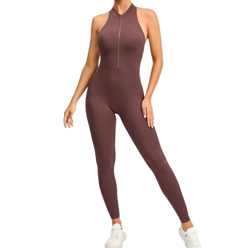 Jumpsuit Damen Elegant - Skims Dupe Overall Ärmellos Romper Bauchweg Einteiler Damen Bodysuit Women Ganzkörperanzug Für Hochzeit Coffee, L von SKFLABOOF