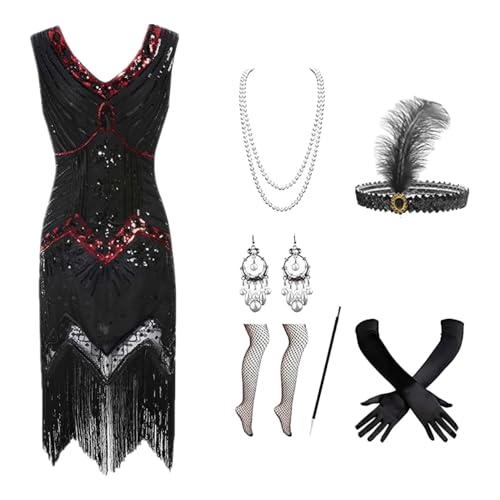 Karneval Kostüm Damen Sexy, 20er Jahre Kostüm Damen, Faschingskostüme Damen Grosse Grössen, Party Outfit Damen, Gatsby Kleid Damen, Bauchtanz Kostüm Damen, Charleston Kleid Ziegelrot 3XL von SKFLABOOF