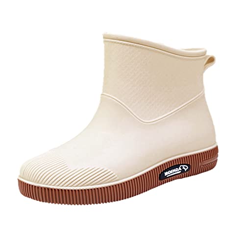 Kurze Damen Gartenschuhe | Anti-Rutsch Verschleißfest Regenstiefel Gummistiefeletten wasserdichte Schuhe Garten Gummistiefel Regenschuhe Reitstiefel Damen Gummistiefel Kurz (Weiß, EU 39) von SKFLABOOF