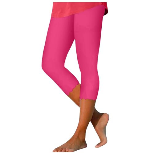 Leggings-Damen | Damen Einfarbig High Waist Leggins Slim Fit Sporthose Angenehm Weiche Strandhose Elastische Blickdicht Yoga Hose Sportleggings mit Bauchkontrolle (09 Pink, M) F2 von SKFLABOOF