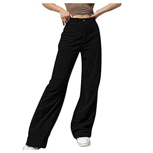 Leichte Sommerjeans Damen | Jeans Jogginghose Baggy 152 Frauen Breite Cargo Hose Mädchen Y2k Teenager Boyfriend Wide Leg Taschen Pants Jeggins Low Waist (Schwarz, S) von SKFLABOOF