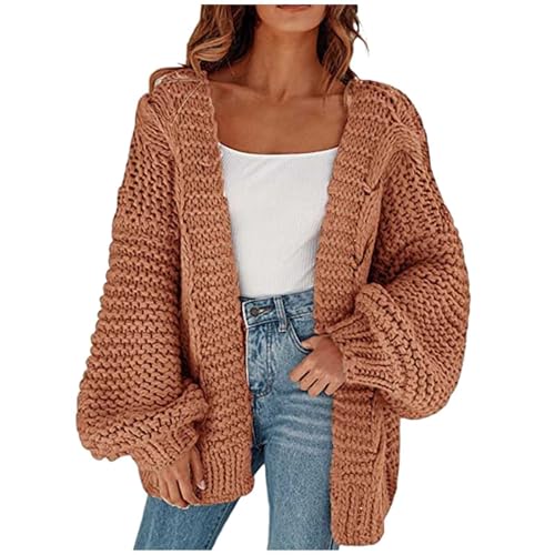 Long Cardigan Damen Kurz Locker Cardigan Strickweste Strickjacke Kurz Oversize Casual Fall Strickjacke Strickcardigan Strickmantel Khaki M von SKFLABOOF