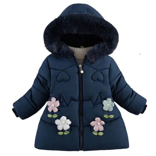 Mädchen Wintermantel Lange Verdickte Wintermantel Leichte Steppjacke Winter Kinderjacken Steppjacke Daunenjacke Mit Kapuze Jacken Marine 90 von SKFLABOOF