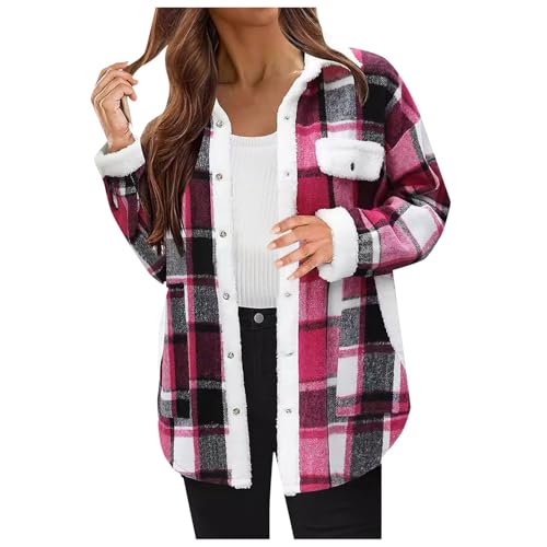 Mantel Damen Sale, Teddy Fleecejacke Damen Damenjacken Für Den Übergang Kurzmantel Teddyfleece Kuschelige Jacke Wintermantel Wolle Mantel Warm Rot, M von SKFLABOOF