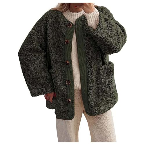 Mantel Damen Sale, Teddyfleece Jacke Damen Übergangsmantel Fleece Teddy-Jacke Teddy Fleecejacke Übergangs Mantel Teddyplüsch Winter Grün, XL von SKFLABOOF