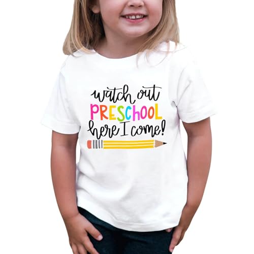 Meine bestellungen, 1St Day of School Teacher Shirt - Kinder Watch Out Preschool I Come!Schulkind Tshirt Jungen Kinder T Shirt Mädchen Clothes Sport Outfits Tshirts Weiß, 110 von SKFLABOOF