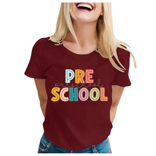 Meine bestellungen, Back to School Shirts - Damen Pre SchoolTeacher Tops The Back to School Tour Shirt Shirts Kindergarten Y2k Tee Cute T Schultag Sportshirt Wein, L von SKFLABOOF