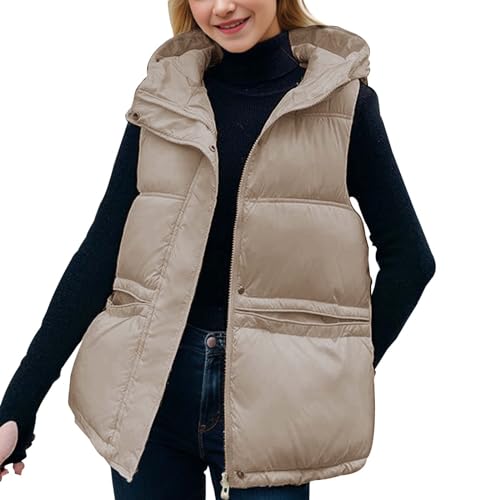 Meine bestellungen, Damen Weste Steppweste Leichte Outdoor Gilet Damenwesten Große Größen Ärmellos Leicht Dünne Ärmellose Khaki, XXL von SKFLABOOF