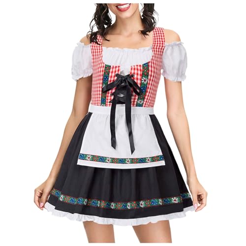 Meine bestellungen, Dirndl & Dirndl-Sets Für Mädchen - Dirndel Bluse Midi Oktoberfest Damen Hochgeschlossen Dirndlkleid Trachtenrock Drindl Kurz Rot, XL von SKFLABOOF