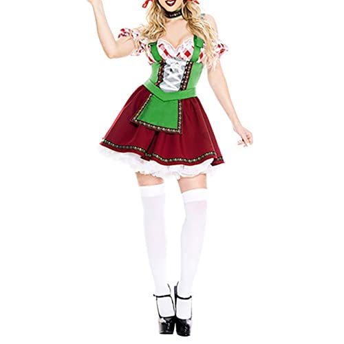 Meine bestellungen, Dirndlkleid - Midi Dirndl Dirndlschürze Oktoberfest Kostüm Damen Lang Deko Hochgeschlossen Trachtenmode Trachten Grün, XL von SKFLABOOF