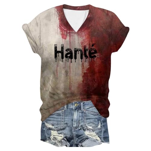 Meine bestellungen, Halloween Kostüm Damen - Blutiges T-Shirt Shirts Horror T Shirt Kostüme Lustig Tops Bloody Bedruckte Tunika Ziegelrot, XL von SKFLABOOF