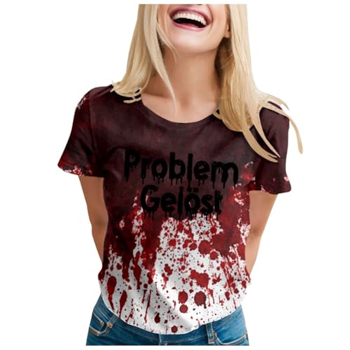 Meine bestellungen, Halloween Kostüm Damen - Pyjama Bedruckte T-Shirts Print Tshirts Gruselig Fun-T Kleidung Herren Blood Shirts Tunika Rot, S von SKFLABOOF