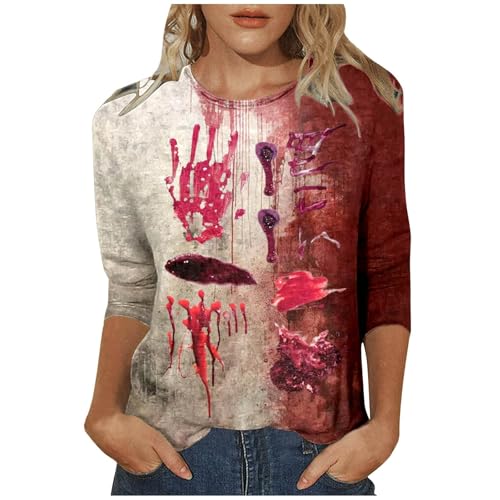 Meine bestellungen, Halloween Kostüm Damen - Pyjama Bloody Handabdruck Shirts Damen-Shirts Lustige Tshirts Bedruckte Tshirt Lustig Blood Rosa, M von SKFLABOOF