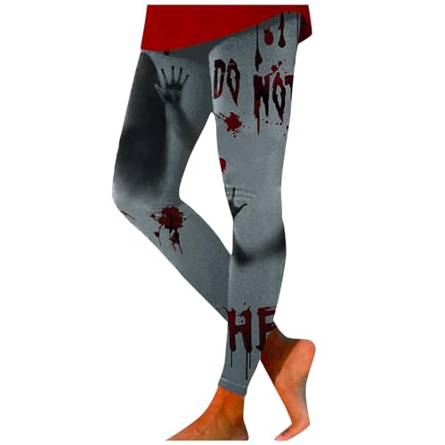 Meine bestellungen, I'm Fine Blood Halloween Kostüm Damen Leggings - Blickdicht Sportleggins Für Damen Blutiges Messerstichen Yoga Hose High Waist Leggings Lang Yogahose 002b Grau, XXL von SKFLABOOF