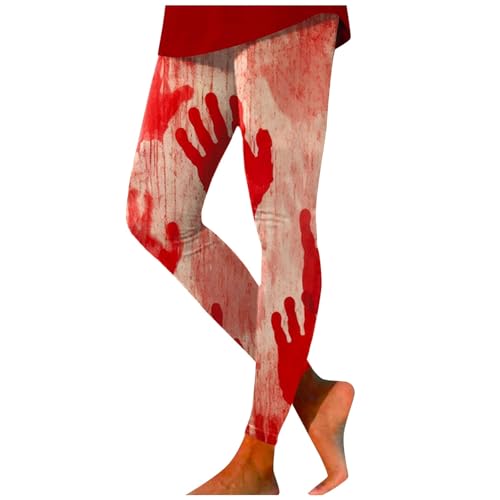 Meine bestellungen, I'm Fine Blood Halloween Kostüm Damen Leggings - Blickdicht Sportleggins Für Damen Blutiges Messerstichen Yoga Hose High Waist Leggings Lang Yogahose 006d Rot, L von SKFLABOOF