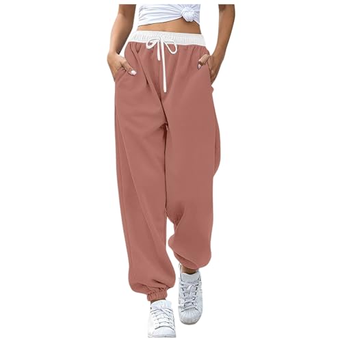 Meine bestellungen, Outdoor Hose Damen Stoffhose Elegant Sport Jogginghose Weites Bein Laufhose Lang Beige Trekking Stretch Sommer Sporthose Große Größen Rose Gold, S von SKFLABOOF