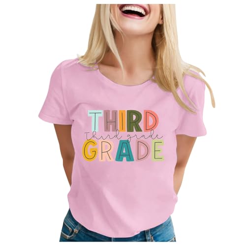 Meine bestellungen, Schulkind T-Shirt - Damen Third GradeBack to School Clothes T Shirt Personalisiert Crew Tshirt Shirts for Women Teacher Tees Outfits Sport Tee Rosa, XXL von SKFLABOOF