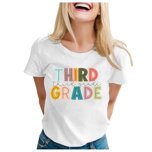 Meine bestellungen, Schulkind T-Shirt - Damen Third GradeBack to School Clothes T Shirt Personalisiert Crew Tshirt Shirts for Women Teacher Tees Outfits Sport Tee Weiß, M von SKFLABOOF