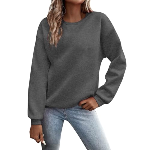 Meine bestellungen, Sweatshirt Damen Ohne Kapuze - Damen Pullover Streetwear Casual Sweaters Yk2 Klamotten Mädchen Oversize Oberteil Oberteile Longsleeve Top (Dunkelgrau, L) von SKFLABOOF