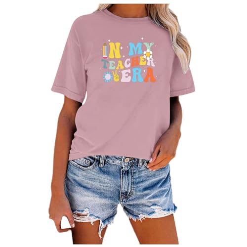 Meine bestellungen, Tshirt Schulkind 2024 - Damen In My Teacher EraCute Teacher Shirts Kindergarten for Women Teaching Outfits Comfy Preschool Tops T-Shirt Schulkind Tee Rosa, M von SKFLABOOF