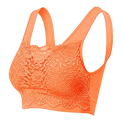 Meine bestellungen anzeigen, Dirndl BH Mit Spitze - Push Up Bra Damen Bequem Bügellos Spitzen Super Büstenhalter Ohne Bügel Große Größen Klassische BHS Für (Orange, L) von SKFLABOOF