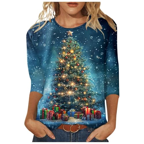 Meine bestellungen anzeigen, Weihnachts Bluse Damen Ugly Christmas Sweater Pullover Weihnachten Weihnachtskleidung Shirt Dreiviertelarm 3/4 Arm Blau, M von SKFLABOOF