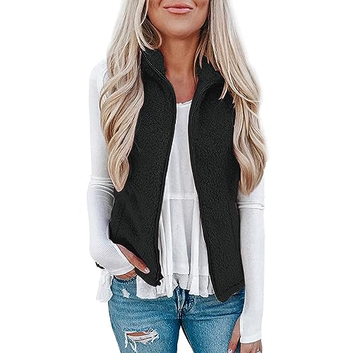 Meine bestellungen anzeigen 2024, Fleece Weste Damen Damenweste Ärmellose Fleeceweste Fall Fashion Teddyfell Jacke Vest Women Outdoor Teddy Schwarz, XL von SKFLABOOF