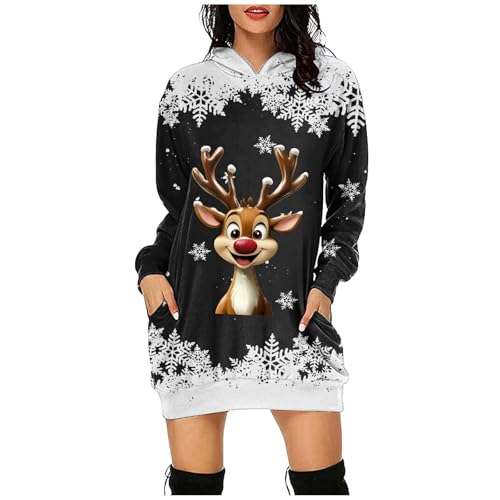 Meine bestellungen anzeigen 2024, Kleid Damen Weihnachten Winter Kostüm Hoodiekleid Weihnachtspullover Lustig Christmas Sweater Pullover Kleidung Schwarz, M von SKFLABOOF