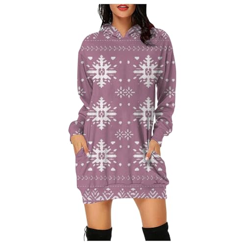 Meine bestellungen anzeigen 2024, Kleid Weihnachten Damen Winter Weihnachts Kleider Long Pullover Hoodie Hoodiekleid Weihnachtspullover Rosa, 3XL von SKFLABOOF