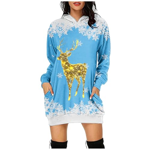 Meine bestellungen anzeigen 2024, Kleider Weihnachten Damen Wickelpullover Kostüm Weihnachtsbekleidung Kleid Winter Weihnachts Hoodie Weihnachtskostüm Himmelblau, XXL von SKFLABOOF