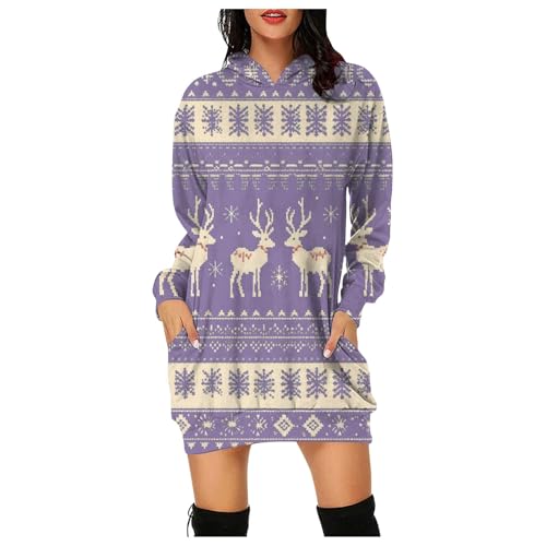 Meine bestellungen anzeigen 2024, Weihnachtsbluse Damen Weihnachtsoutfit Weihnachten Kleider Winter Langarm Elegant Kleid Sweatkleid Lang Pullover Lila, 3XL von SKFLABOOF