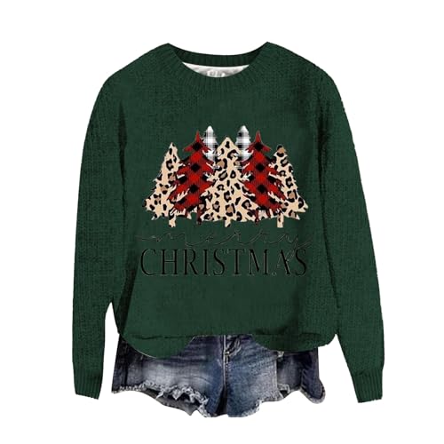 Meine bestellungen anzeigen 2024, Weihnachtspullover Damen Sport Outfit Tops Für Teenager Mädchen Winter Pullover Warm Oversize Shirt Weihnachtskleid Lustig Shirts Mit Print Dark Green, S von SKFLABOOF