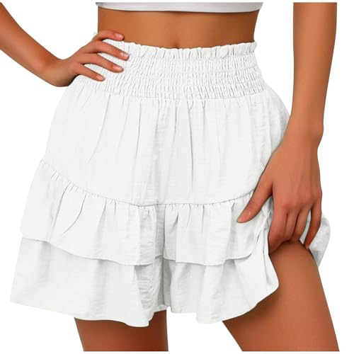 Minirock Damen Sexy Rüschen Rock Y2k Sommerrock Mini Skirt Niedrige Taille Geschichteter Rüschensaum A-Linie Kurzer Rock Weiß M von SKFLABOOF