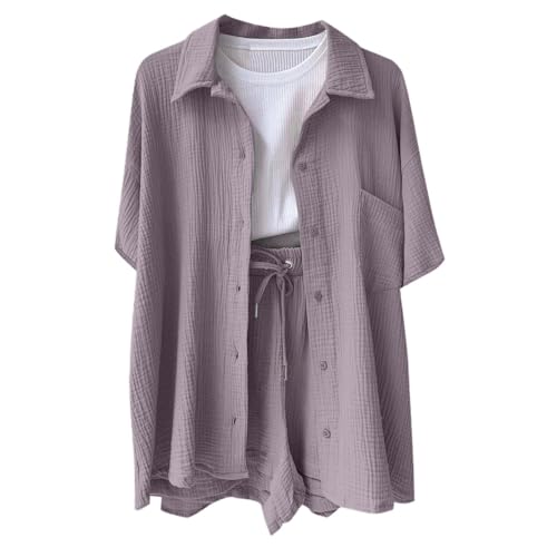 Musselin Set Damen Sommer Zweiteiler Damen Elegant Kurz Musselin Bluse Hemd und Shorts Set Einfarbig Outfits Kleidung 2 Teiler Set Y2K Aesthetic Clothes Lounge Set Strand Outfit Teenager Lila XL Musselin Set Damen Sommer Zweiteiler Damen Elegant Kurz Musselin Bluse Hemd und Shorts Set Einfarbig Outfits Kleidung 2 Teiler Set Y2K Aesthetic Clothes Lounge Set Strand Outfit Teenager Lila XL von SKFLABOOF