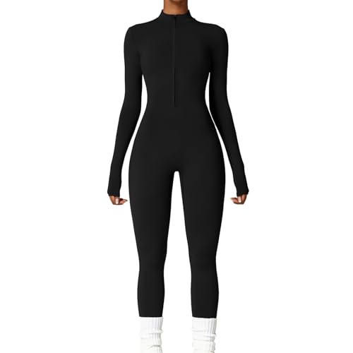 Onesie Damen Jumpsuit Damen Elegant Reißverschluss Bodysuit Einteiler Damen Sport Outfit Fleece Overall Winter Ganzkörperanzug von SKFLABOOF