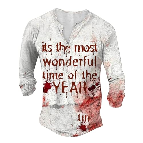 Outdoor Hemd, Halloween Kostüm - Blood Leinenhemd Musselin Langarm Sommer Horror Tshirt Baumwolle Henley Button Herrenhemden ohne Kapuze Leinen Hemd Herren Gruselig 001g Wein, XXL von SKFLABOOF