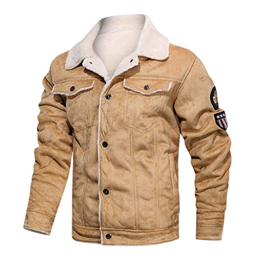 Outdoor Jacken für Herren Mode Bequem Fleecepullover Fleecejacke Teddyfleece Jacke Fleece Parka Leichte Trachtenjacke Sweatjacke Teddyjacke Khaki XXL von SKFLABOOF