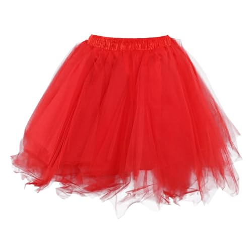 Petticoat rot, Tüllrock Damen Schwarz 50Er Jahre Karneval Ballett Kostüm Petticoat Pink Tanzkleid Ballettrock Tütü Rock Damen Tutu Unterrock Rot, XL von SKFLABOOF