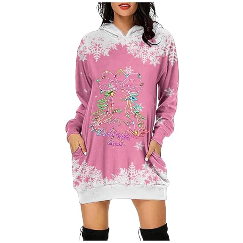 Prime Deals Days Angebote, Kleid Weihnachten Kleidung Damen Pulloverkleid Mädchen Kleider Winter Weihnachtskleid Kostüm Hoodie Teenager Weihnachts Rosa, XL von SKFLABOOF