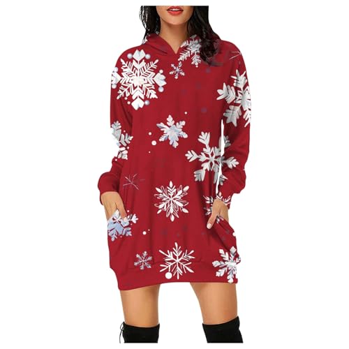 Prime Deals Days Angebote, Kleid Weihnachten Weihnachtskleidung Damen Christmas Pullover Kleidung Hoodie Long Sweetkleid Winter Hoodiekleider Lang Rot, S von SKFLABOOF