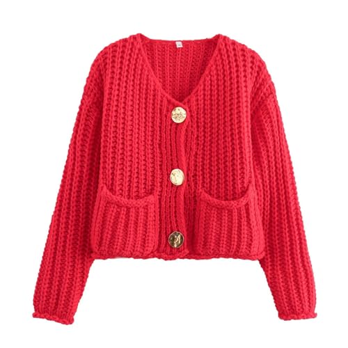 Pullover Damen Herbst Elegant Kurz Grobstrick Feinstrickjacke Strickjacke Strickjacke Kurz Elegant Casual Locker Strickweste Strickmantel Grobstrickjacke Rot M Pullover Damen Herbst Elegant Kurz Grobstrick Feinstrickjacke Strickjacke Strickjacke Kurz Elegant Casual Locker Strickweste Strickmantel Grobstrickjacke Rot M von SKFLABOOF